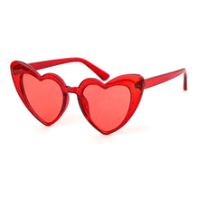 Load image into Gallery viewer, WHO CUTIE Women Sunglasses Vintage Brand Designer Red Heart Shape Pink Glitter Lens Funny Sun Glasses Girls Party Festival OM863