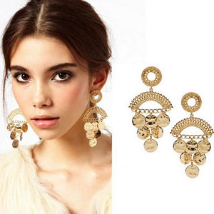 WHOLESALE Fashion Exaggerated Ethnic Gold-color Coins Disc Circle Earrings For Women Charm Accessories