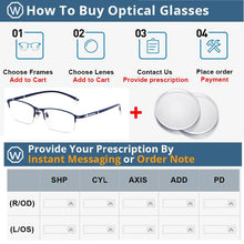 Load image into Gallery viewer, WIHODA  Men&#39;s Business Falf Glasses Frame, Square Metal Alloy Full Frame Optical TR90 Leg Glass Frames for Myopia FP9211
