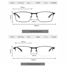 Load image into Gallery viewer, WIHODA  Men&#39;s Business Falf Glasses Frame, Square Metal Alloy Full Frame Optical TR90 Leg Glass Frames for Myopia FP9211