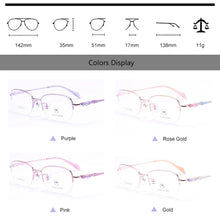 Load image into Gallery viewer, WIHODA Pure Titanium Half Frame Oval Lens Women&#39;s Glasses Frame, Glass Frames for Female Myopia &amp; Hyperopia Prescription F80013
