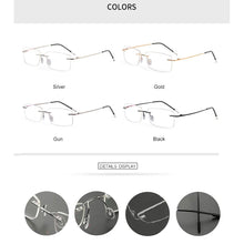 Carica l&#39;immagine nel visualizzatore di Gallery, WIHODA Pure Titanium Rimless Square Glasses Frame, Men Women Square Frameless Glass Frames for Prescription Myopia&amp; Hyperopia
