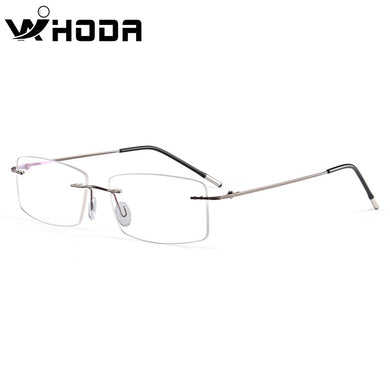 WIHODA Pure Titanium Rimless Square Glasses Frame, Men Women Square Frameless Glass Frames for Prescription Myopia& Hyperopia