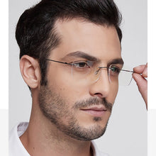 Carica l&#39;immagine nel visualizzatore di Gallery, WIHODA Pure Titanium Rimless Square Glasses Frame, Men Women Square Frameless Glass Frames for Prescription Myopia&amp; Hyperopia