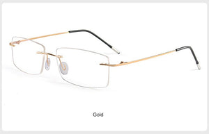WIHODA Pure Titanium Rimless Square Glasses Frame, Men Women Square Frameless Glass Frames for Prescription Myopia& Hyperopia
