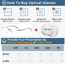 Carica l&#39;immagine nel visualizzatore di Gallery, WIHODA Pure Titanium Rimless Square Glasses Frame, Men Women Square Frameless Glass Frames for Prescription Myopia&amp; Hyperopia