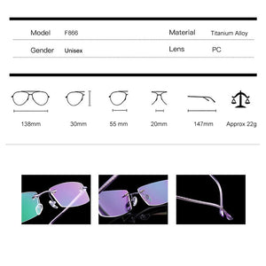 WIHODA Titanium Alloy Rimless Glass Frame for Myopia Hyperopia Prescription Glasses Frames ,Men&Women Frameless Eyeglasses F866