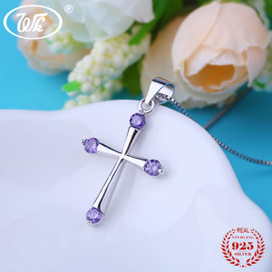 925 Sterling Silver Cross Necklace For Women Girls Cubic Zirconia Crystal Religious Christian Pendant Necklace Female S NZ019