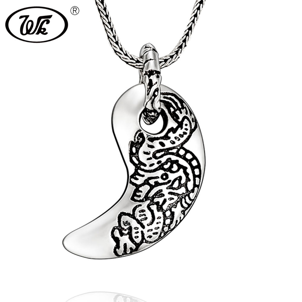 Antico 925 tailandese argento dente di lupo ciondolo collana punk mezzaluna gioielli per uomo donna regalo 20 pollici catena a coda di volpe W4 NZ062 