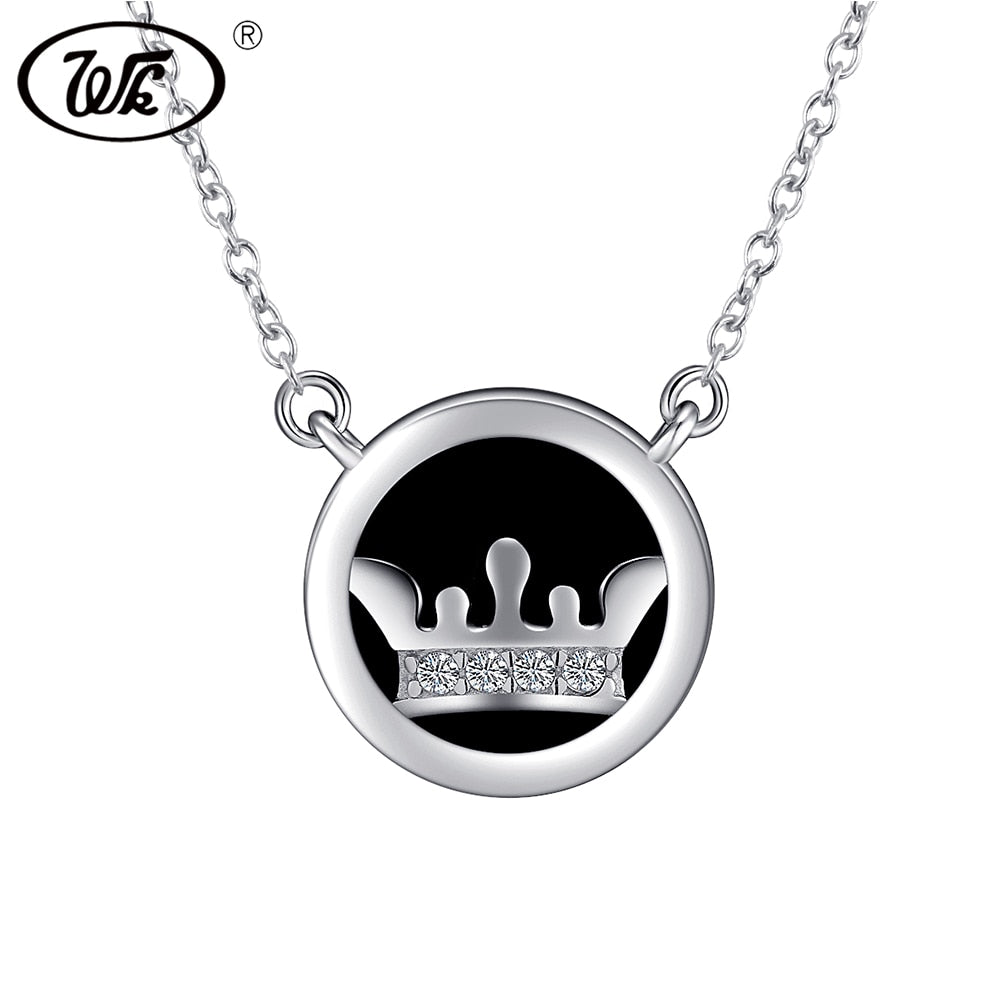 Delicate Black Round Crown Pendant Necklace Sterling Silver 925 Jewelery Womens NEW Gift For Girls Ladies SW NB030