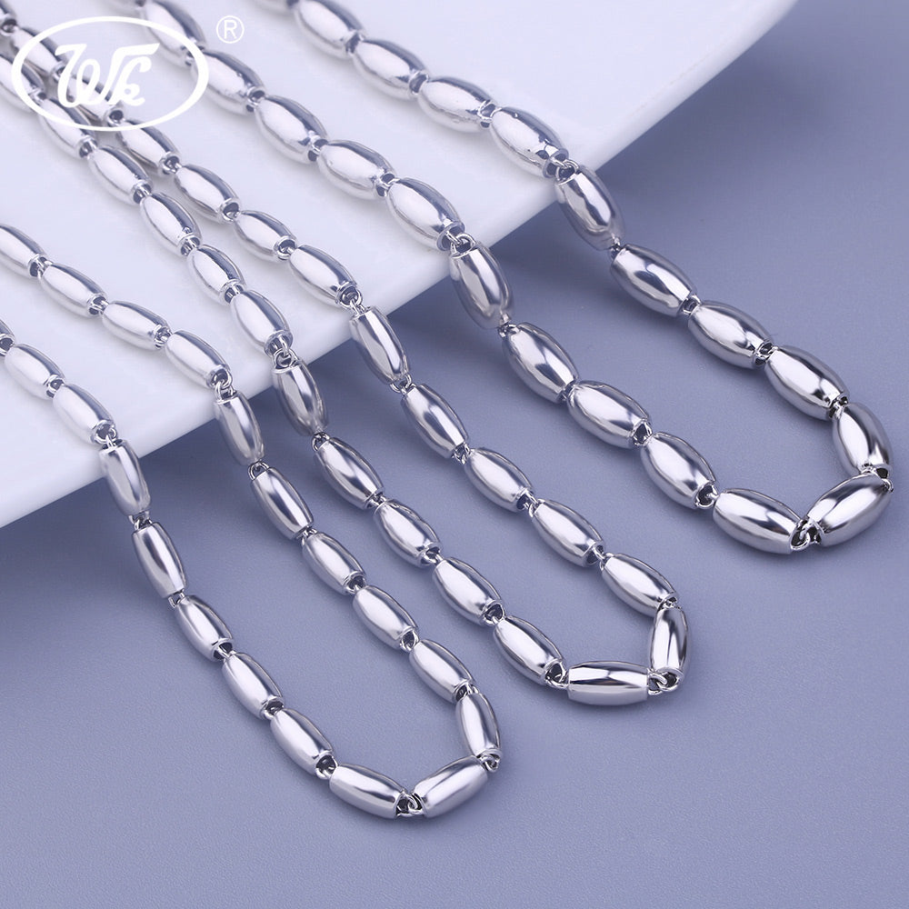 Collana con perline ovali polacche alte Catena in argento sterling 925 Uomo Donna Ragazzi Ragazze Catene Hiphop con palla spessa 3MM 4MM 5MM W2 NM018 