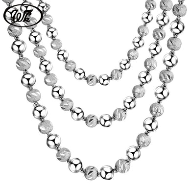 NEW Engraved Beads Chain Necklace 925 Sterling Silver Beaded Ball Boys Men Male Chains Collar Solid S925 4MM 5MM 6MM W1 NM017