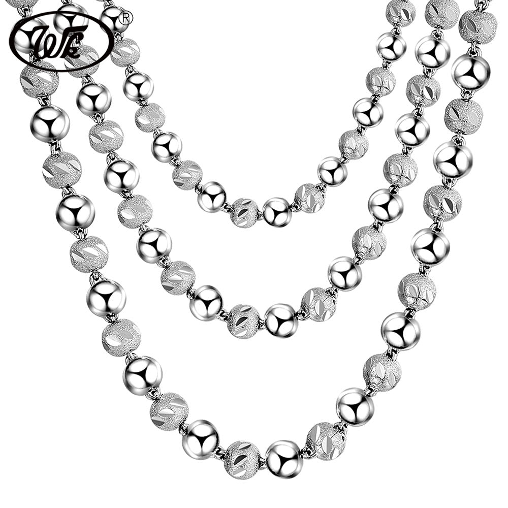 NEW Engraved Beads Chain Necklace 925 Sterling Silver Beaded Ball Boys Men Male Chains Collar Solid S925 4MM 5MM 6MM W1 NM017