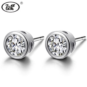 Simple 925 Sterling Silver Stud Earrings Women Classic 6MM Round Luxury Crystal Earing Jewelry Brincos Anti Allergy HOT EA069