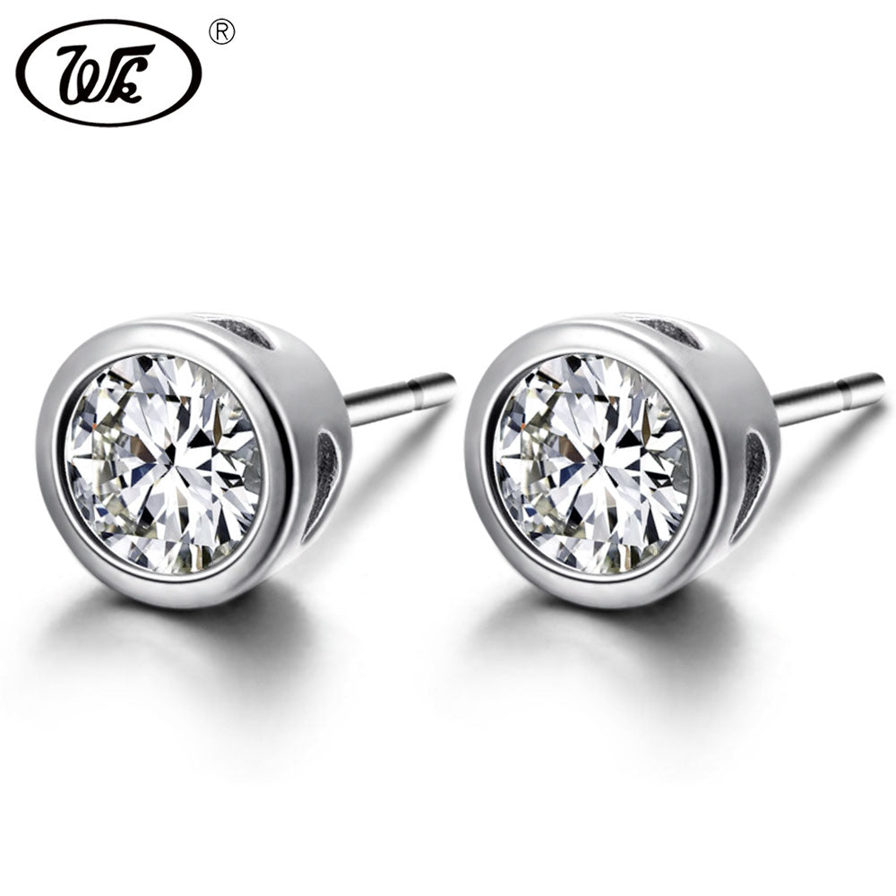 Simple 925 Sterling Silver Stud Earrings Women Classic 6MM Round Luxury Crystal Earing Jewelry Brincos Anti Allergy HOT EA069