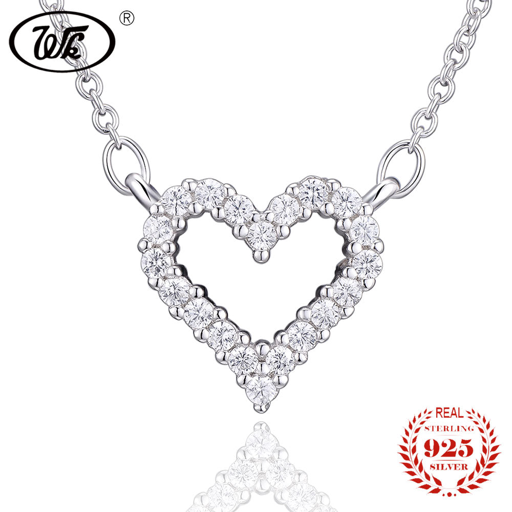 Collana cuore stile semplice donna 2018 Trend zircone cavo amore collane con ciondolo gioielli in argento sterling 925 NUOVO W8 NB024 