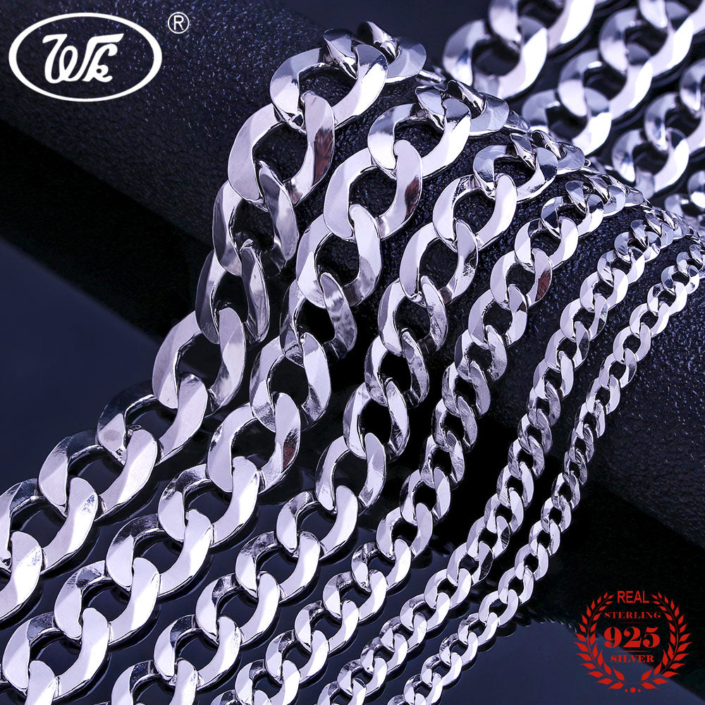 Super Long Thick Male Mens Silver Chain 925 Sterling Silver Hop Necklace For Men 50 55 60 65 70 75 CM 4MM-12MM W4 NM005