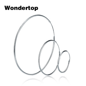 Authentic Sterling 925 Silver Simple Small Medium Large Size Circle Round Hoop Earring for Women Fashion Jewelry