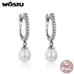100% Pure 925 Sterling Silver Graceful Pearl, Clear CZ Drop Earrings For Women Jewelry Brincos Gift CQE194
