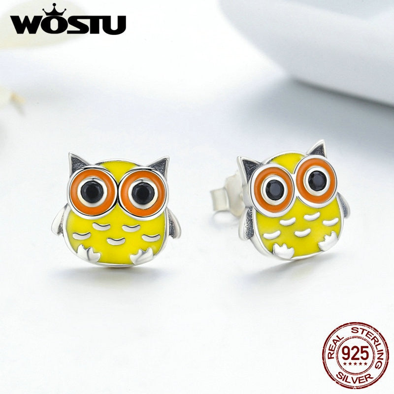 Animal Collection 100% 925 Sterling Silver Cute Owl Animal Stud Earrings for Women Sterling Silver Jewelry Brincos FIE229