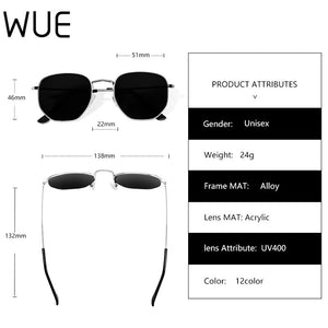 WUE 2023 vintage gold sunglasses men square metal frame silver brown black small sun glasses female unisex summer style