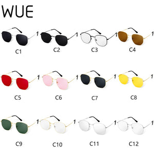 WUE 2023 vintage gold sunglasses men square metal frame silver brown black small sun glasses female unisex summer style