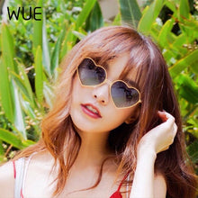 Load image into Gallery viewer, WUE Ladies Heart Shaped Sunglasses metal Women Brand Designer Fashion Rimless LOVE Clear Ocean Lenses Sun Glasses Oculos UV400