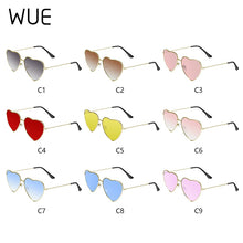 Load image into Gallery viewer, WUE Ladies Heart Shaped Sunglasses metal Women Brand Designer Fashion Rimless LOVE Clear Ocean Lenses Sun Glasses Oculos UV400
