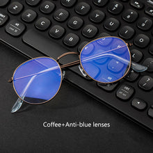 Load image into Gallery viewer, WUE classic anti-blue light gaming glasses anti-glare glasses frame ladies round transparent lens glasses computer glasses
