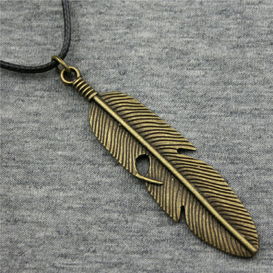 59x16mm Feather Pendant Leather Chain Necklace, Vintage Men Necklace Jewelry Dropshipping 2018 New Arrivals