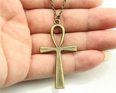 Collana con ciondolo croce Ankh da 52x28 mm alla moda in 3 colori: oro antico, bronzo antico, argento antico 