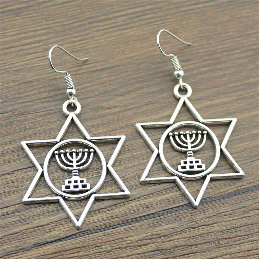 Fashion Handmade Simple Design Judaism Menorah Star Of David Drop Earrings Jewelry Gift For Women Drops Products