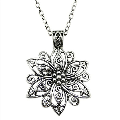 Fashion Simple Antique Silver Color 66x47mm Big Flower Pendant Necklace , 70Cm Chain Long Necklace Drops Suppliers