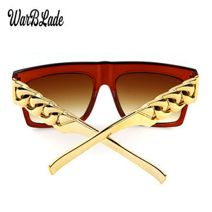 WarBLade 2023 Men Gold Metal Chain Kim Kardashian Beyonce Sunglasses Vintage Hip Hop Sun Glasses Gafas De Sol UV400