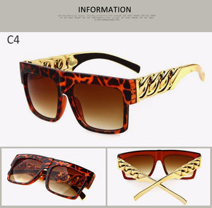 WarBLade 2023 Men Gold Metal Chain Kim Kardashian Beyonce Sunglasses Vintage Hip Hop Sun Glasses Gafas De Sol UV400
