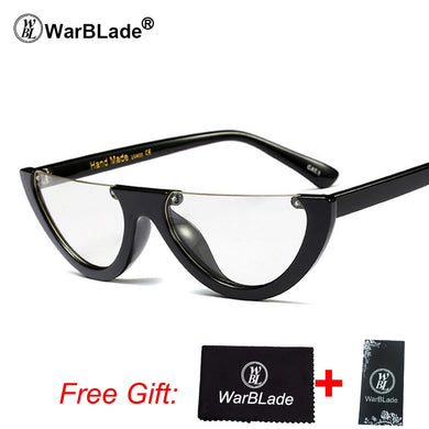 Unique Half Frame Women Cat Eye Sunglasses Brand Designer Fashion Ladies Pink Tint/Clear Lens Shades  Hot