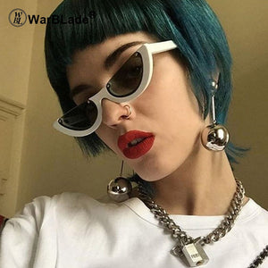 Unique Half Frame Women Cat Eye Sunglasses Brand Designer Fashion Ladies Pink Tint/Clear Lens Shades  Hot