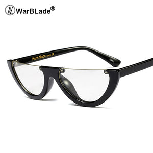 Unique Half Frame Women Cat Eye Sunglasses Brand Designer Fashion Ladies Pink Tint/Clear Lens Shades  Hot
