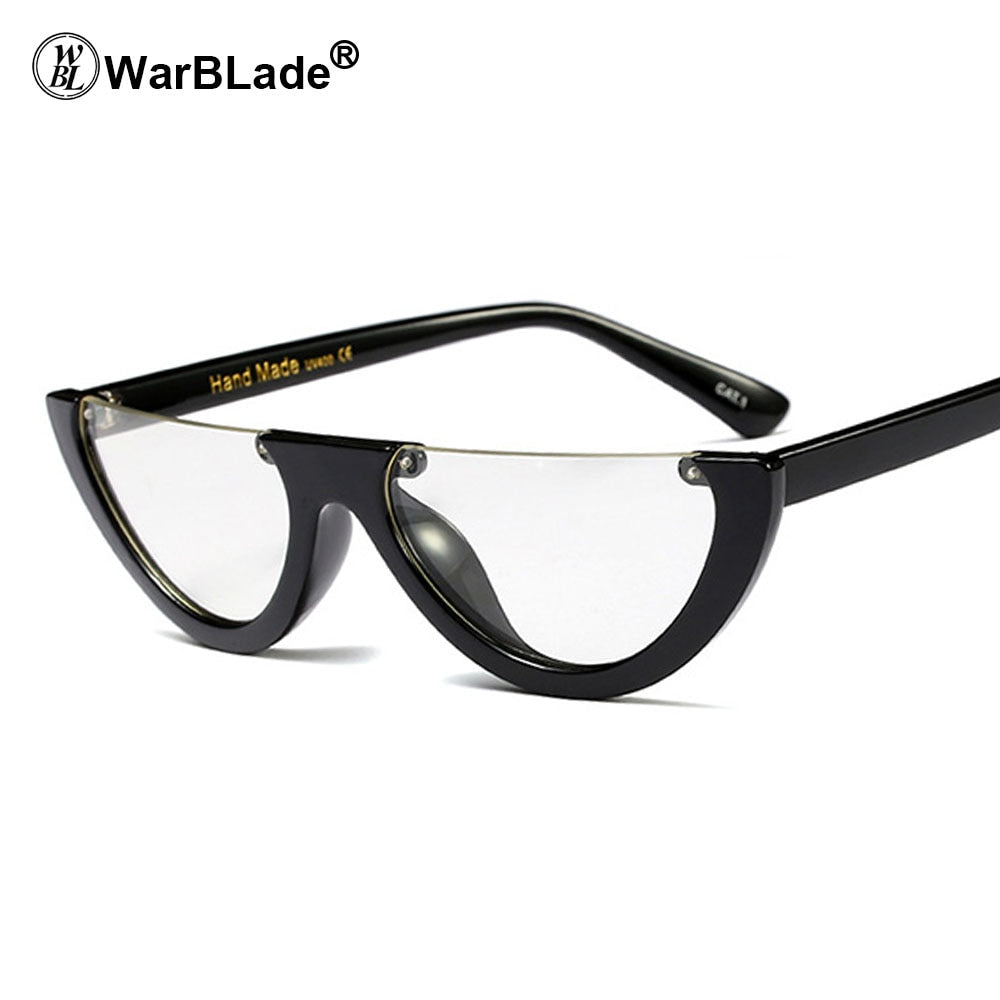 Unique Half Frame Women Cat Eye Sunglasses Brand Designer Fashion Ladies Pink Tint/Clear Lens Shades  Hot