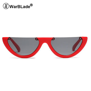 Unique Half Frame Women Cat Eye Sunglasses Brand Designer Fashion Ladies Pink Tint/Clear Lens Shades  Hot