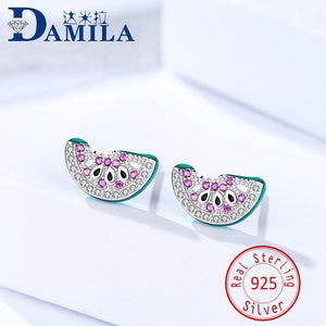 Watermelon 925 sterling silver earrings for women Silver 925 jewelry stud earrings cubic zirconia stone earing for female girls