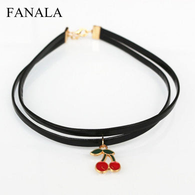 Wedding Bijoux Necklace Black Red For Leather de Pendant HOT New ras colar Jewelry Girl Women Cherry cou collier Hot NK2019