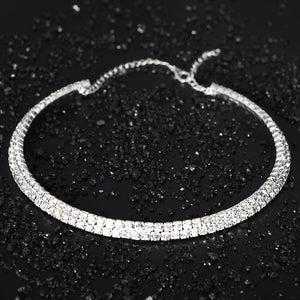 Wedding Bridal Choker Multi-lay Row Rhinestone Crystal Necklace Silver Plated Jewelry for Women Necklaces Elegant Girl Love Gift