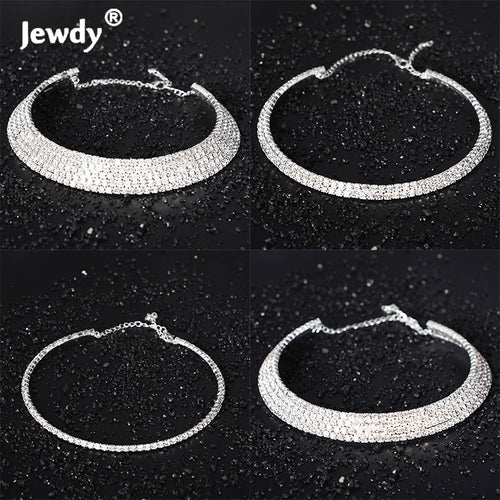 Wedding Bridal Choker Multi-lay Row Rhinestone Crystal Necklace Silver Plated Jewelry for Women Necklaces Elegant Girl Love Gift