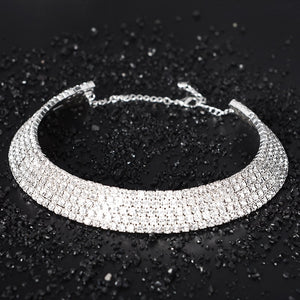 Wedding Bridal Choker Multi-lay Row Rhinestone Crystal Necklace Silver Plated Jewelry for Women Necklaces Elegant Girl Love Gift