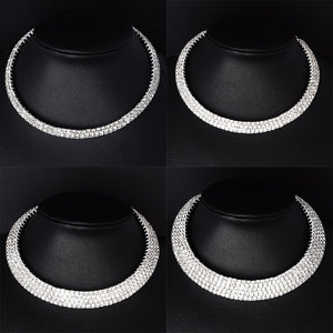 Wedding Bridal Choker Multi-lay Row Rhinestone Crystal Necklace Silver Plated Jewelry for Women Necklaces Elegant Girl Love Gift