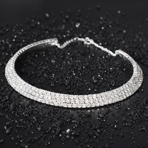 Wedding Bridal Choker Multi-lay Row Rhinestone Crystal Necklace Silver Plated Jewelry for Women Necklaces Elegant Girl Love Gift