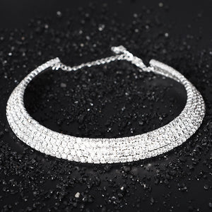 Wedding Bridal Choker Multi-lay Row Rhinestone Crystal Necklace Silver Plated Jewelry for Women Necklaces Elegant Girl Love Gift