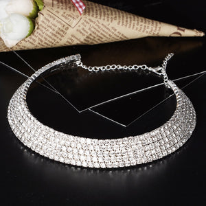 Wedding Bridal Choker Multi-lay Row Rhinestone Crystal Necklace Silver Plated Jewelry for Women Necklaces Elegant Girl Love Gift