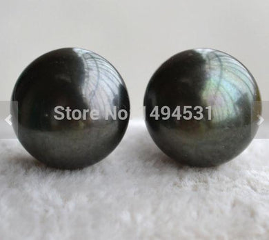 Wedding Pearl Jewelry , AAA Huge 12mm Black Genuine Pearl Stud Earrings Bridesmaid Earring , Sterling Silver Jewelry.